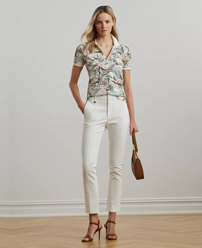 Alfani Lauren Ralph Lauren Women's Print Stretch Piqué Polo Shirt Women's Fashion Shoes & Accessories