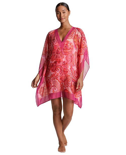 alfani Lauren Ralph Lauren Women's Printed Border-Trim Poncho Cover-Up Women's Fashion Shoes & Accessories
