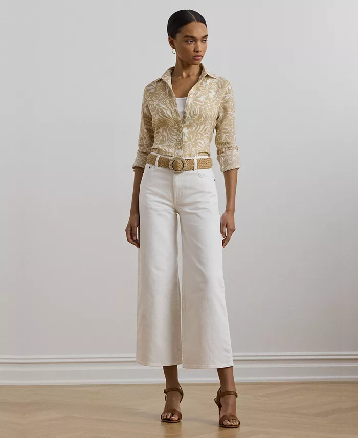 Alfani Lauren Ralph Lauren Women's Relaxed-Fit Floral Linen Shirt Regular & Petite Women's Fashion Shoes & Accessories