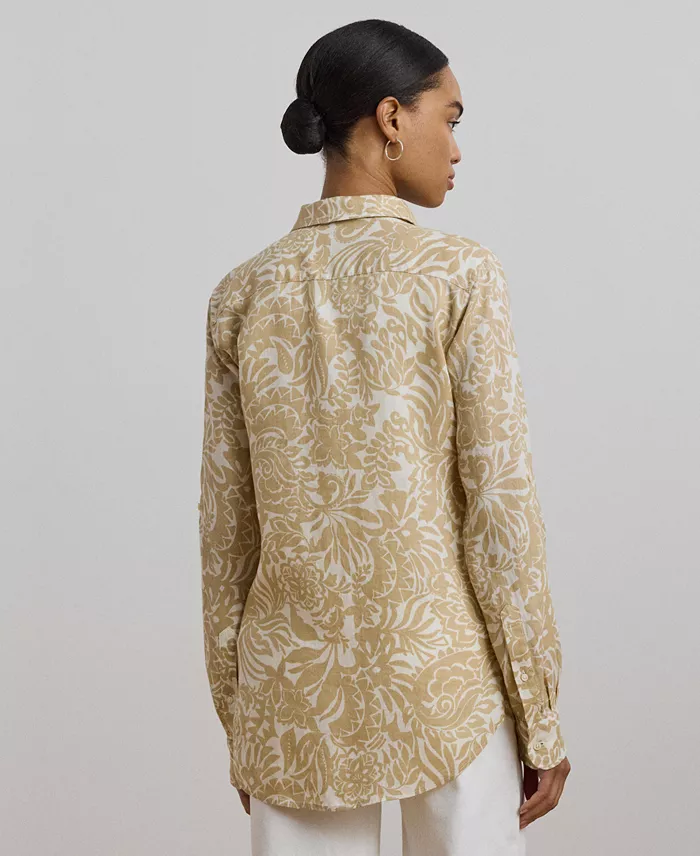 Alfani Lauren Ralph Lauren Women's Relaxed-Fit Floral Linen Shirt Regular & Petite Women's Fashion Shoes & Accessories