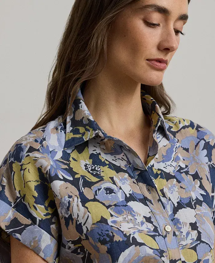 Alfani Lauren Ralph Lauren Women's Relaxed-Fit Floral Short-Sleeve Shirt Regular & Petite Women's Fashion Shoes & Accessories