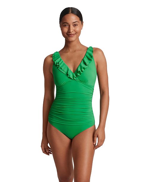 alfani Lauren Ralph Lauren Women's Ruffle One Piece Swimsuit Women's Fashion Shoes & Accessories