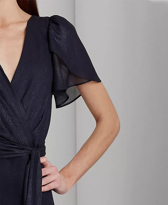 Alfani Lauren Ralph Lauren Women's Ruffle-Trim Metallic Chiffon Gown Women's Fashion Shoes & Accessories