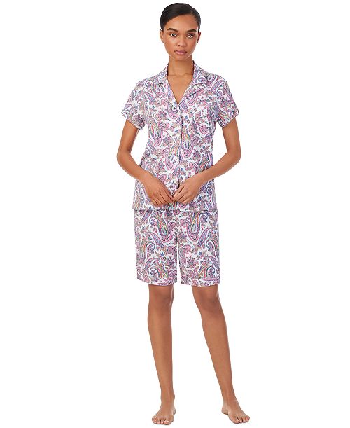 alfani Lauren Ralph Lauren Women's Short-Sleeve Bermuda Pajama Set Women's Fashion Shoes & Accessories