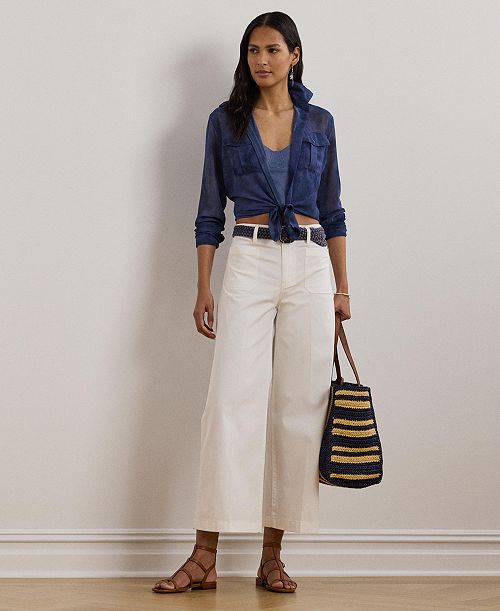 alfani Lauren Ralph Lauren Women's Stretch Chino Wide-Leg Cropped Pants Women's Fashion Shoes & Accessories