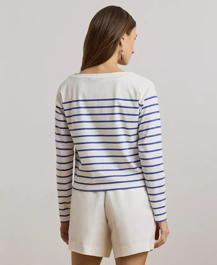 Alfani Lauren Ralph Lauren Women's Striped Cotton Jersey Boatneck Top Women's Fashion Shoes & Accessories