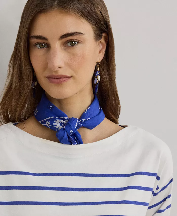 Alfani Lauren Ralph Lauren Women's Striped Cotton Jersey Boatneck Top Women's Fashion Shoes & Accessories