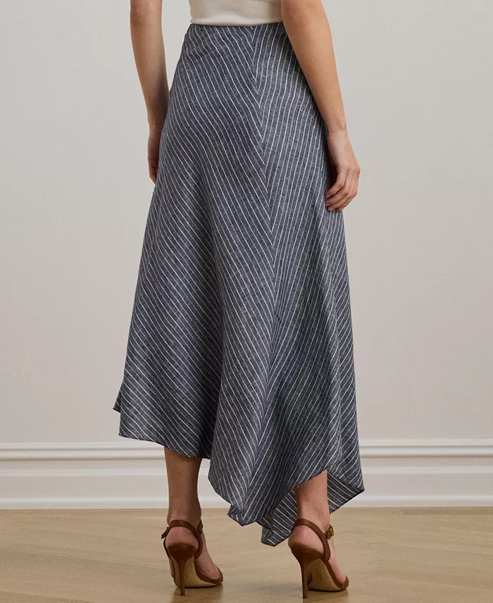 Alfani Lauren Ralph Lauren Women's Striped Linen A-Line Midi Skirt Women's Fashion Shoes & Accessories