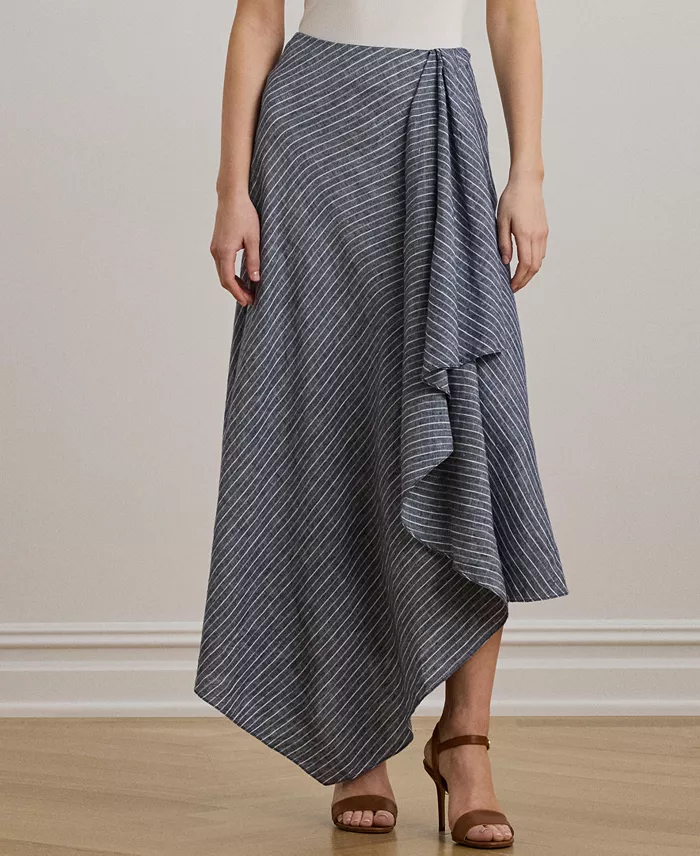 Alfani Lauren Ralph Lauren Women's Striped Linen A-Line Midi Skirt Women's Fashion Shoes & Accessories