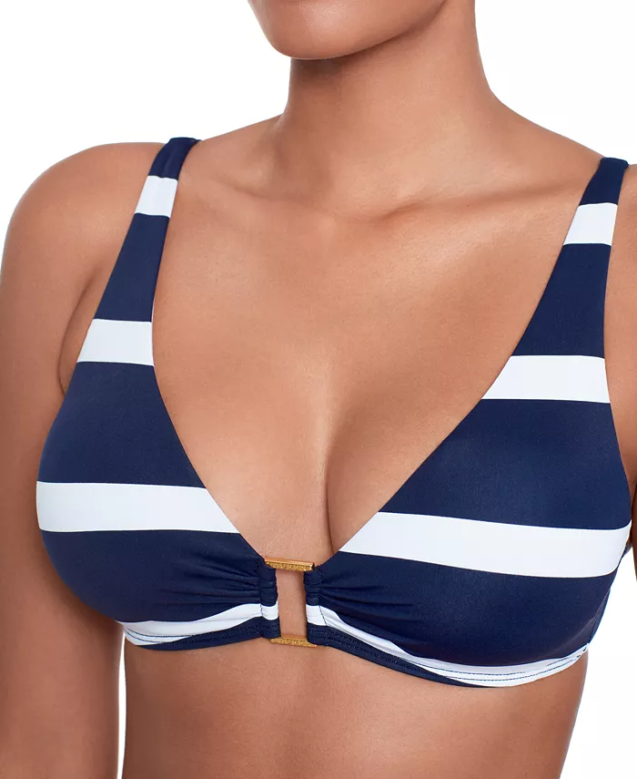 Alfani Lauren Ralph Lauren Women's Striped O-Ring Bikini Top Women's Fashion Shoes & Accessories