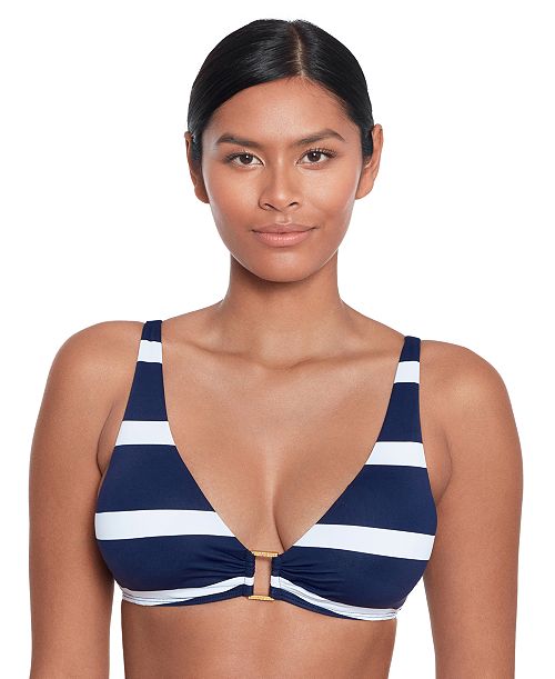 alfani Lauren Ralph Lauren Women's Striped O-Ring Bikini Top Women's Fashion Shoes & Accessories