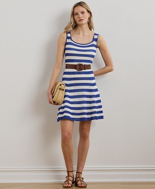 alfani Lauren Ralph Lauren Women's Striped Pointelle-Knit Sweater Dress Women's Fashion Shoes & Accessories