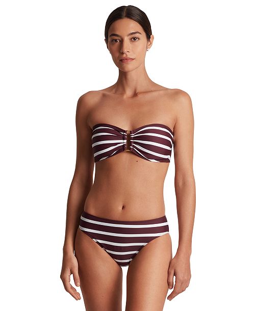 alfani Lauren Ralph Lauren Women's Striped Ring Bandeau Bikini Top & Hipster Bottoms Women's Fashion Shoes & Accessories