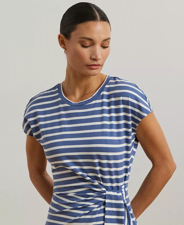Alfani Lauren Ralph Lauren Women's Striped Tie-Front Jersey Dress Women's Fashion Shoes & Accessories
