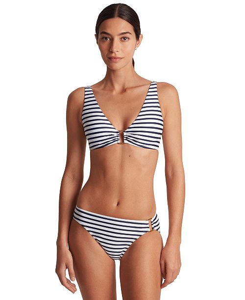 alfani Lauren Ralph Lauren Women's Striped V-Neck Bikini Top & Ring Hipster Bikini Bottoms Women's Fashion Shoes & Accessories