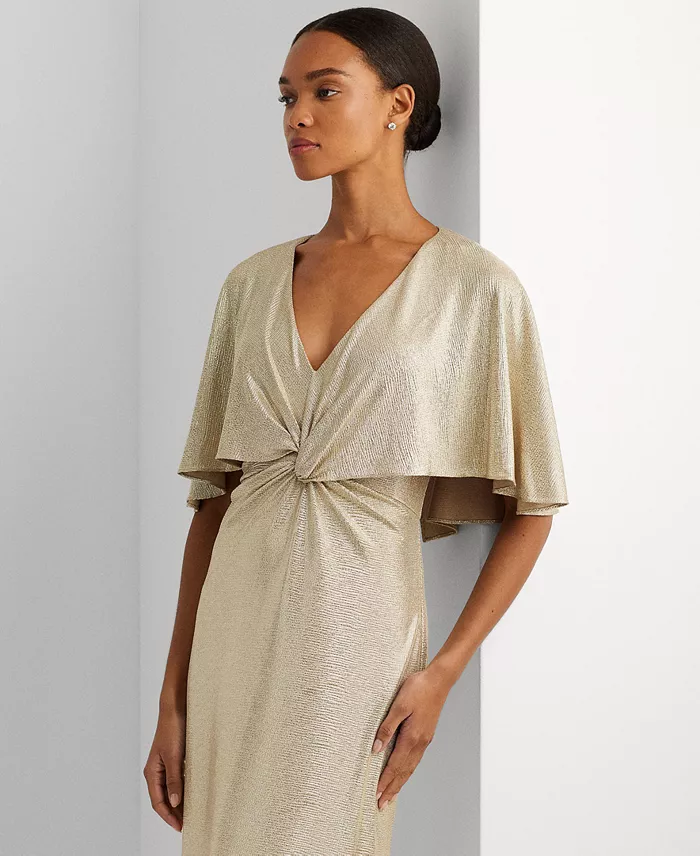 Alfani Lauren Ralph Lauren Women's Twist-Front Cape-Overlay Gown Women's Fashion Shoes & Accessories
