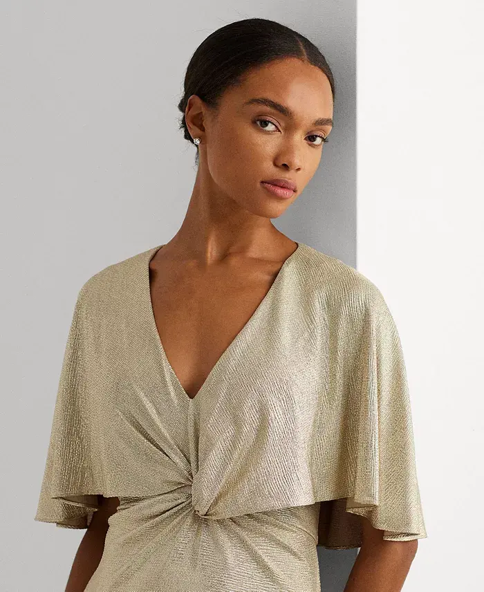 Alfani Lauren Ralph Lauren Women's Twist-Front Cape-Overlay Gown Women's Fashion Shoes & Accessories