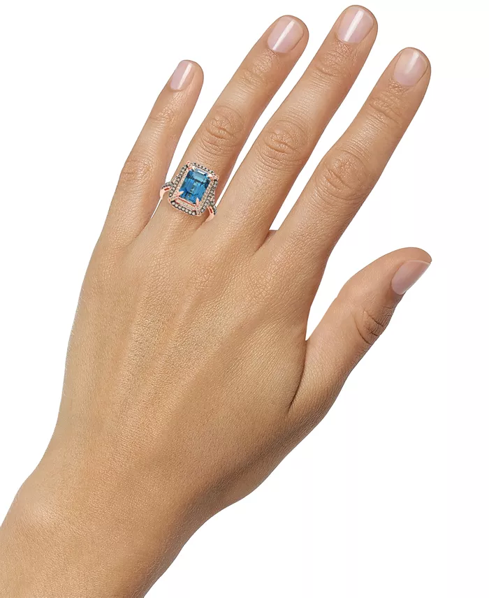 Alfani Le Vian Deep Sea Blue Topaz (3-7/8 Ct. T.w.) & Diamond (5/8 Ct. T.w.) Double Halo Ring In 14k Rose Gold (Also Available In 14K White Gold Or 14k Yellow Gold) Jewelry & Watches