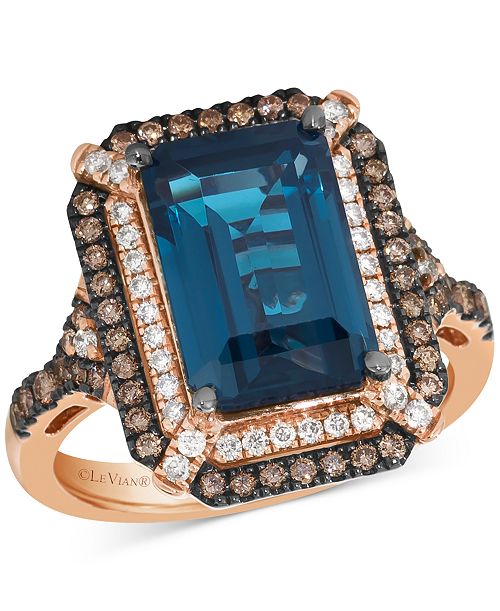 alfani Le Vian Deep Sea Blue Topaz (3-7/8 ct. t.w.) & Diamond (5/8 ct. t.w.) Double Halo Ring in 14k Rose Gold (Also Available in 14K White Gold or 14k Yellow Gold) Jewelry & Watches