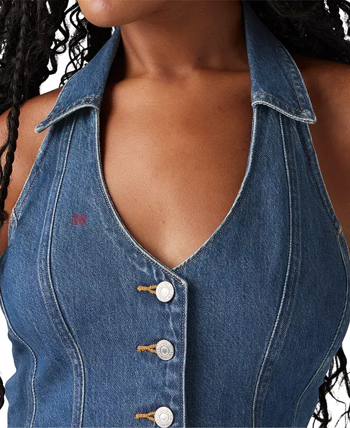 Alfani Levi's Women's Bria Cotton Denim Corset Cropped Top Women's Fashion Shoes & Accessories