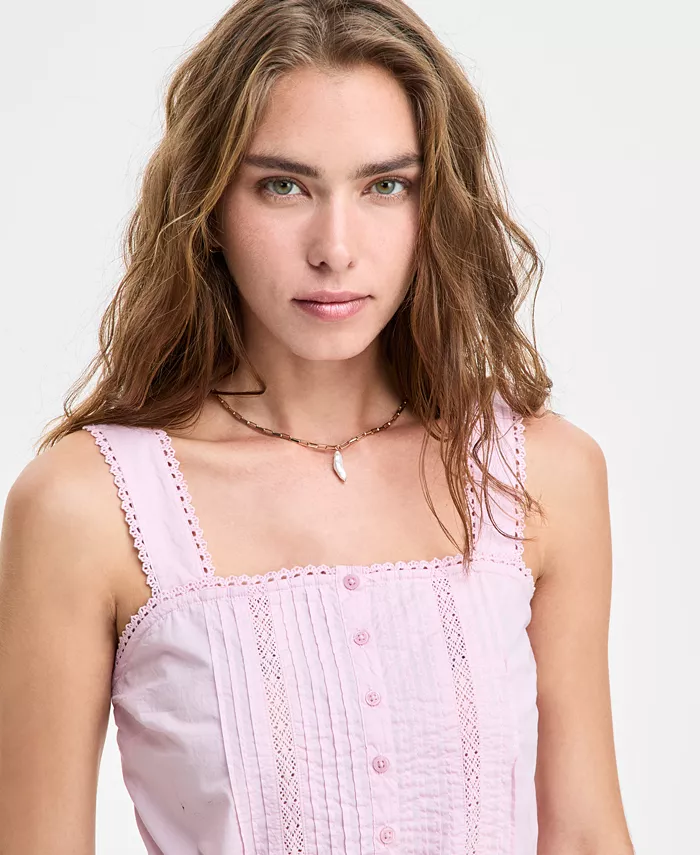 Alfani Levi's Women's Brynnley Cotton Lace-Trim Blouse Women's Fashion Shoes & Accessories