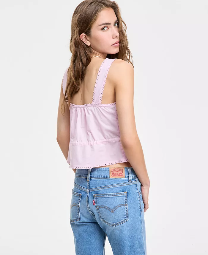 Alfani Levi's Women's Brynnley Cotton Lace-Trim Blouse Women's Fashion Shoes & Accessories