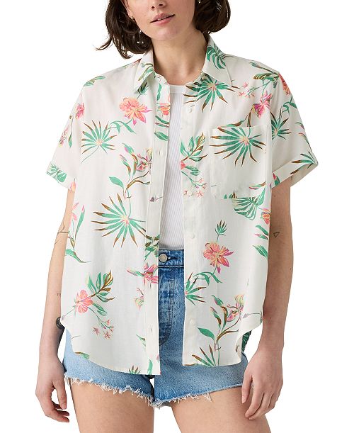 alfani Levi's Women's Darlene Printed Short-Sleeve Shirt Women's Fashion Shoes & Accessories