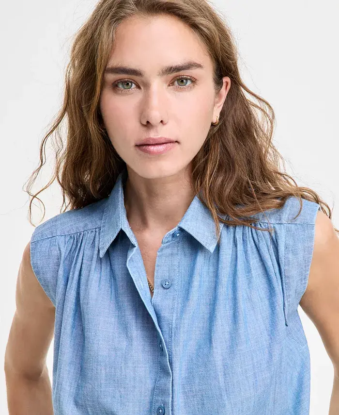 Alfani Levi's Women's Gracen Cotton Button-Front Blouse Women's Fashion Shoes & Accessories