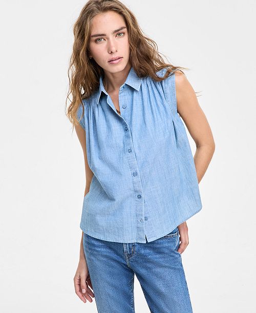 alfani Levi's Women's Gracen Cotton Button-Front Blouse Women's Fashion Shoes & Accessories