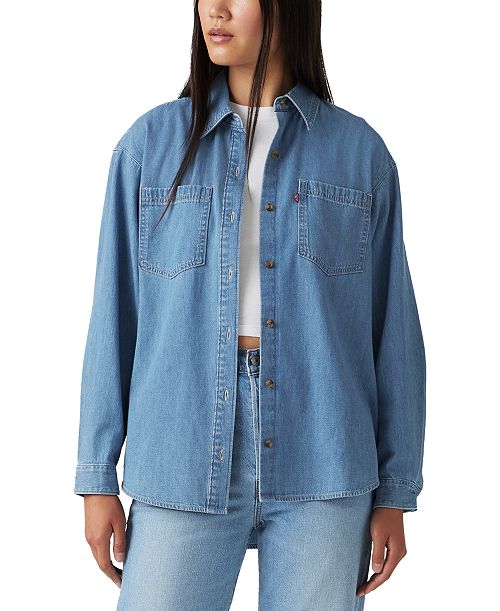 alfani Levi's Women's Iris Button-Front Cotton Overshirt Women's Fashion Shoes & Accessories