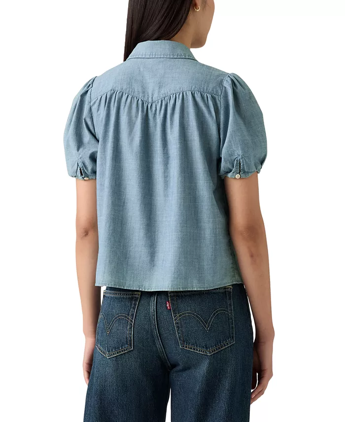 Alfani Levi's Women's Lea Printed Puff-Sleeve Slim-Fit Blouse Women's Fashion Shoes & Accessories