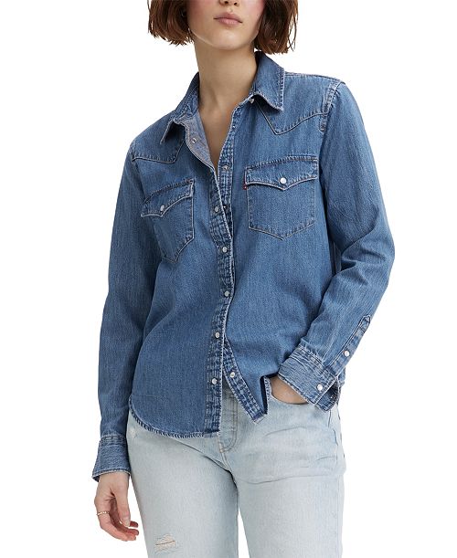 alfani Levi's Women's The Ultimate Western Cotton Denim Shirt Women's Fashion Shoes & Accessories