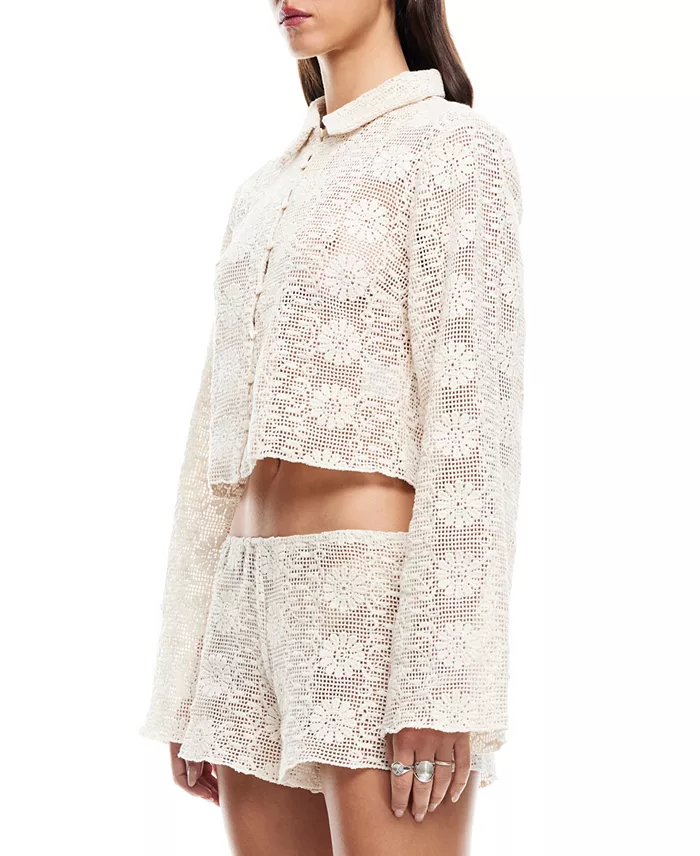 Alfani Lioness Women's Cotton Lace Babydoll Top Women's Fashion Shoes & Accessories