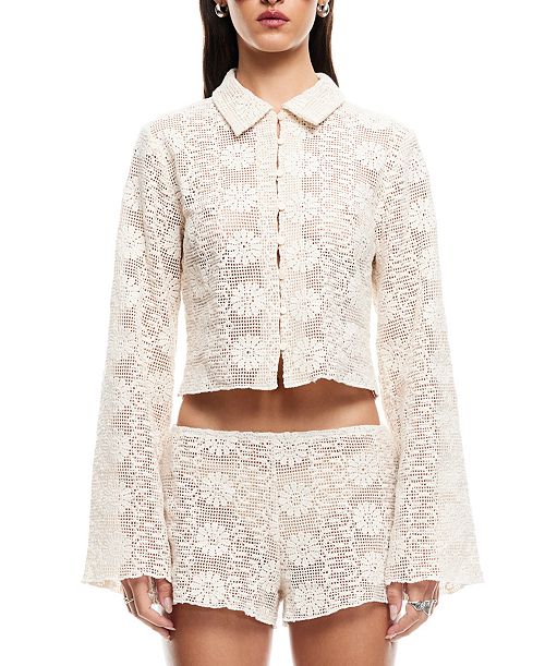 alfani Lioness Women's Cotton Lace Babydoll Top Women's Fashion Shoes & Accessories