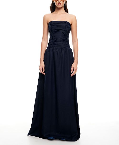 alfani Lioness Women's Lush Strapless Linen-Blend Maxi Dress Women's Fashion Shoes & Accessories