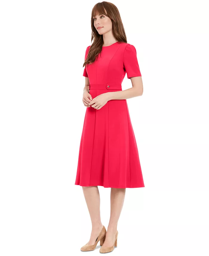 Alfani London Times Women's Puff-Sleeve Tab-Detail Fit & Flare Dress Women's Fashion Shoes & Accessories