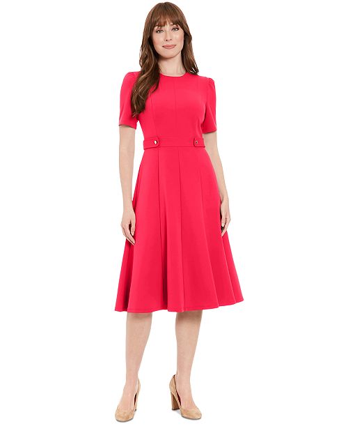 alfani London Times Women's Puff-Sleeve Tab-Detail Fit & Flare Dress Women's Fashion Shoes & Accessories