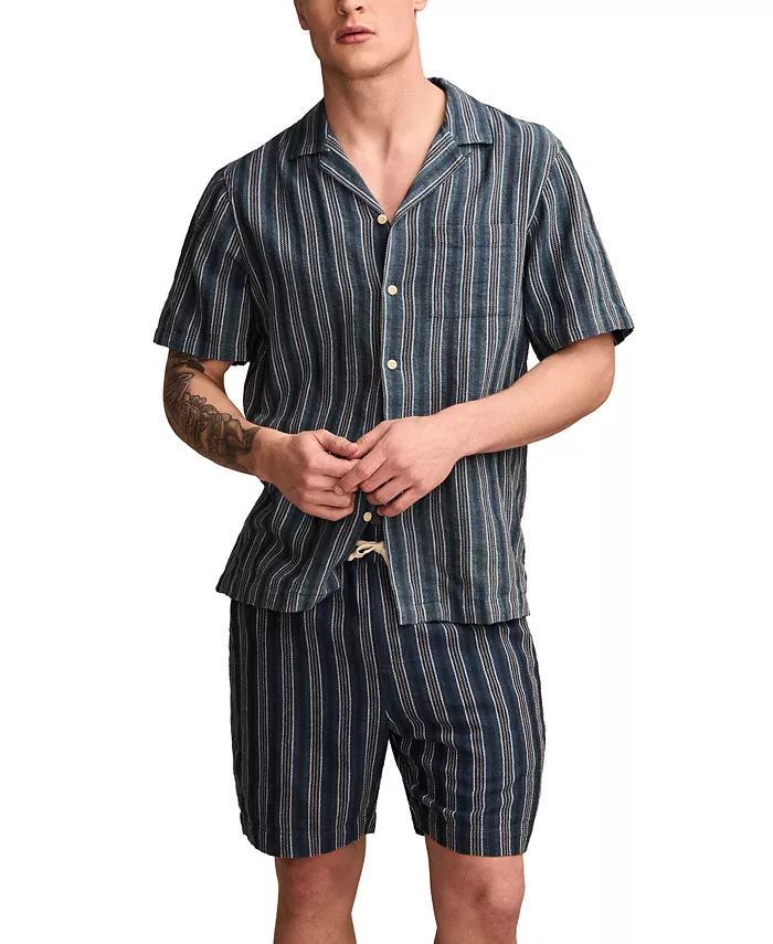 Alfani Lucky Brand Men's Regular-Fit Stripe Button-Down Camp Shirt & Regular-Fit Stripe 7" Drawstring Shorts Men's Fashion & Accessories