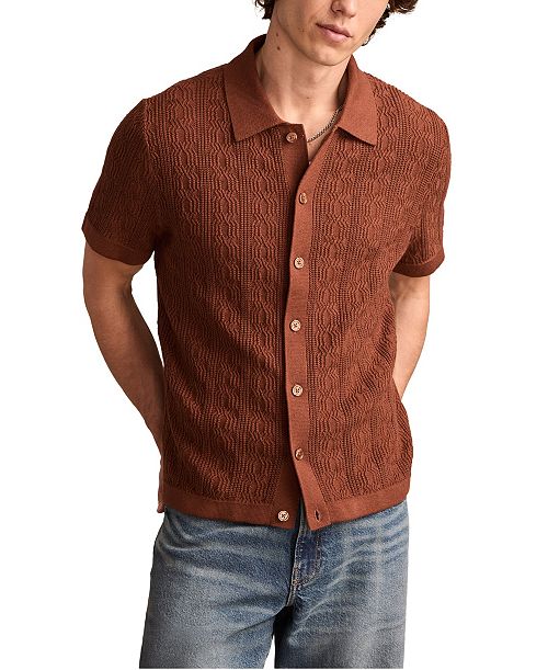 alfani Lucky Brand Men's Short Sleeve Button Down Sweater Men's Fashion & Accessories