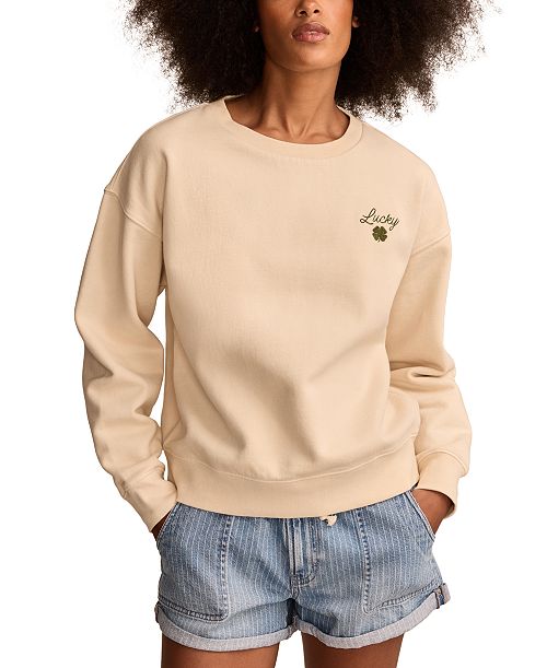 alfani Lucky Brand Women's Lucky Crewneck Sweatshirt Women's Fashion Shoes & Accessories