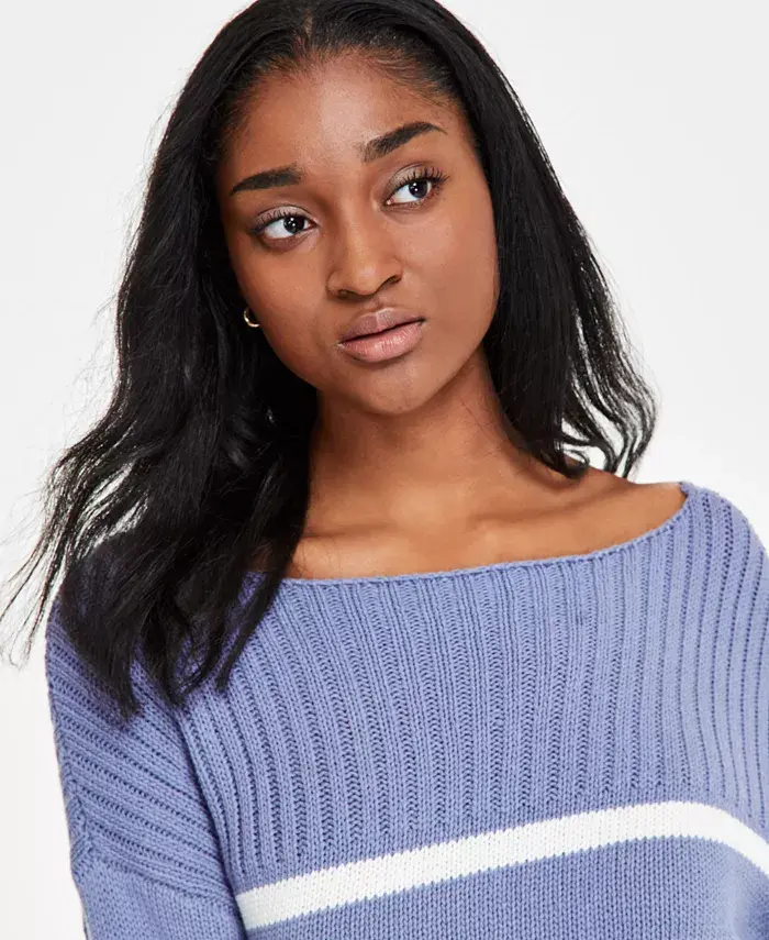 Alfani Lucky Brand Women's Striped Boat-Neck Sweater Women's Fashion Shoes & Accessories
