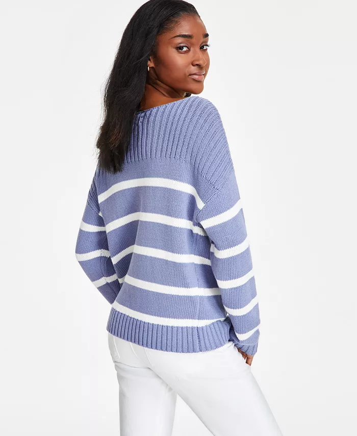 Alfani Lucky Brand Women's Striped Boat-Neck Sweater Women's Fashion Shoes & Accessories