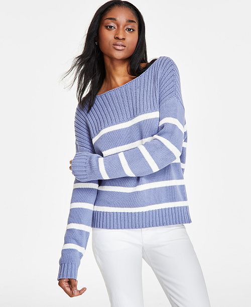 alfani Lucky Brand Women's Striped Boat-Neck Sweater Women's Fashion Shoes & Accessories