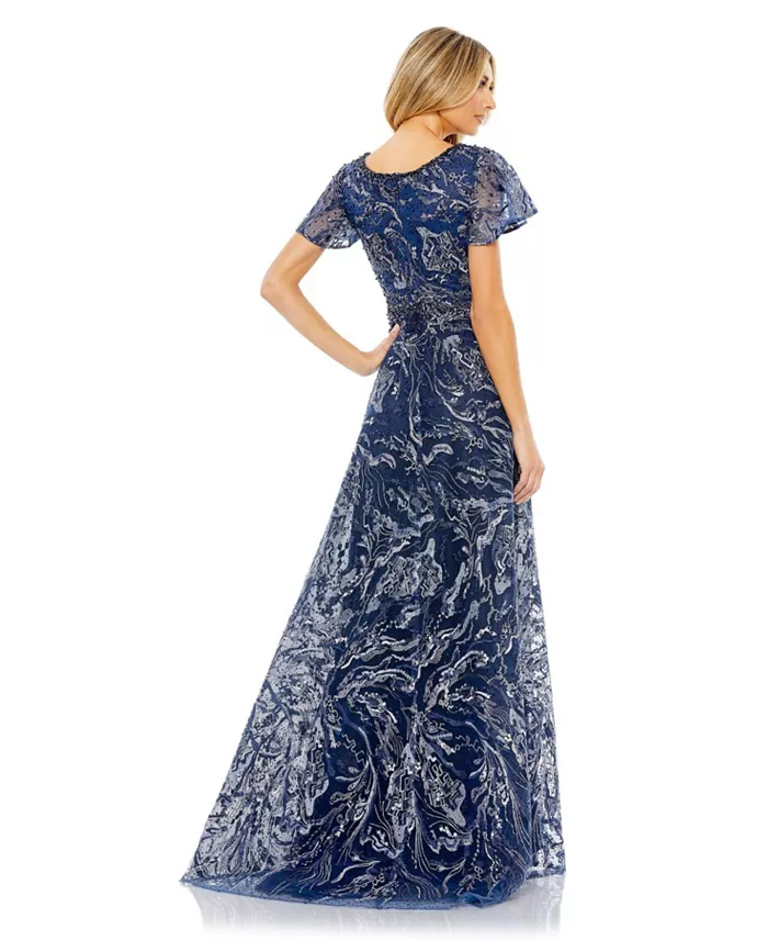 Alfani Mac Duggal Women's Embellished Illusion Butterfly Sleeve A-Line Gown Women's Fashion Shoes & Accessories