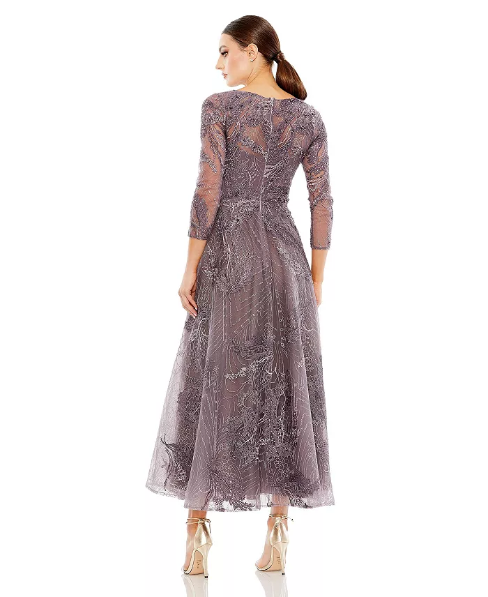 Alfani Mac Duggal Women's Embellished Wrap Over 3/4 Sleeve Dress Women's Fashion Shoes & Accessories