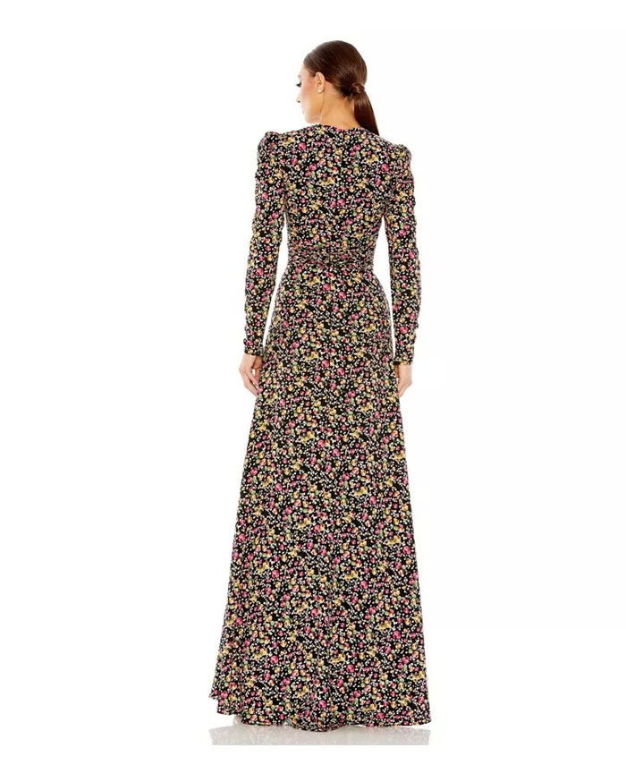 Alfani Mac Duggal Women's Ieena Floral Long Sleeve Gown Women's Fashion Shoes & Accessories