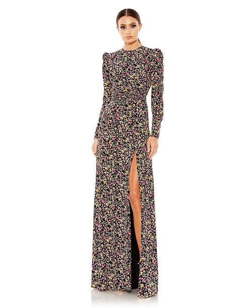 alfani Mac Duggal Women's Ieena Floral Long Sleeve Gown Women's Fashion Shoes & Accessories
