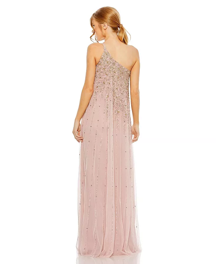 Alfani Mac Duggal Women's One Shoulder Embellished Trapeze A Line Gown Women's Fashion Shoes & Accessories