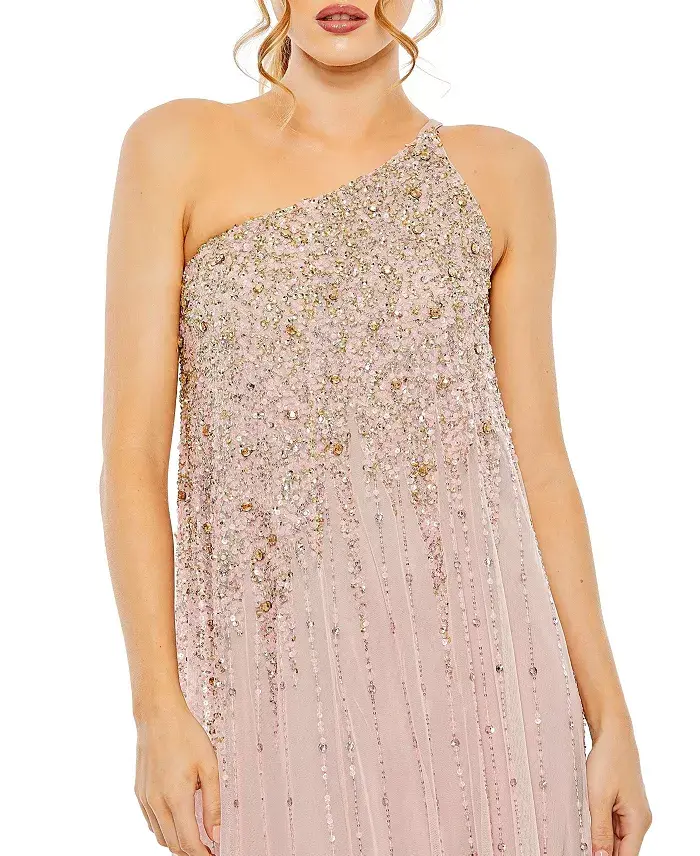Alfani Mac Duggal Women's One Shoulder Embellished Trapeze A Line Gown Women's Fashion Shoes & Accessories