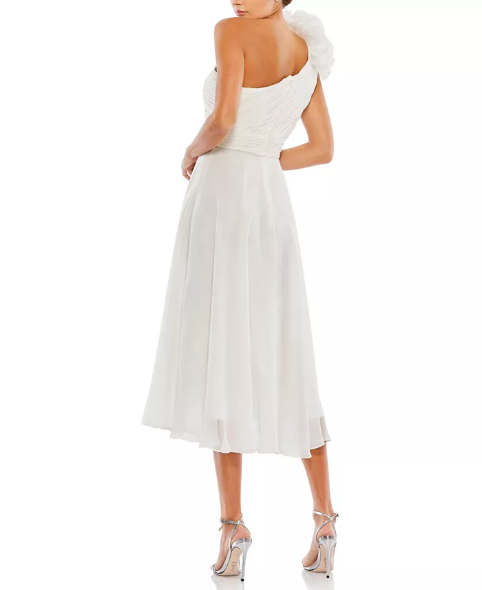 Alfani Mac Duggal Women's Rosette One Shoulder Tea Length Dress Women's Fashion Shoes & Accessories